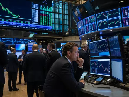 Börsen-Editorial mit Trading-Floor und Charts symbolisiert die Aktiennotierung von Warner Bros. Disc., ISIN US9344231041 - Foto: THN