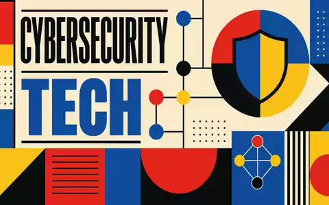 Fortinet Inc. Bauhaus Poster mit Sektor Text CYBERSECURITY TECH und geometrischen Formen ISIN US34959E1091 - Foto: THN