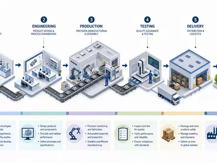 Fortive Corp. isometrisches 3D-Diagramm der industriellen Wertschöpfungskette von der Entwicklung bis zum Endkunden, ISIN US34959J1088 - Foto: THN