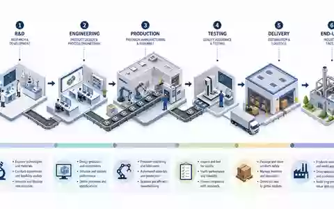Fortive Corp. isometrisches 3D-Diagramm der industriellen Wertschöpfungskette von der Entwicklung bis zum Endkunden, ISIN US34959J1088 - Foto: THN