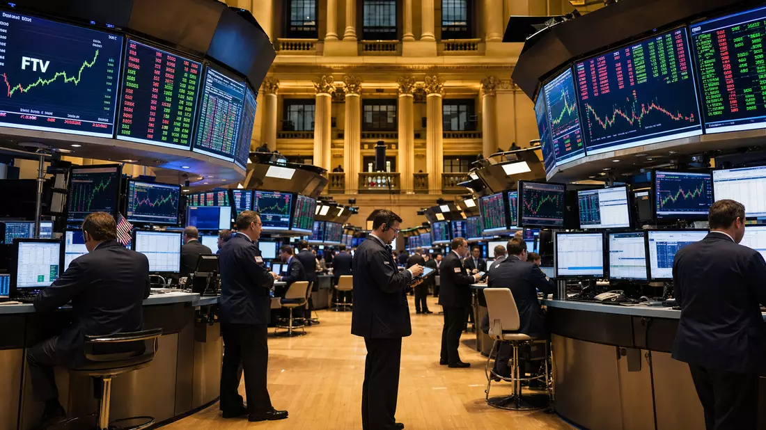 NYSE-Handelsraum mit Händlern und großen Bildschirmen für Fortive Corp. FTV Messtechnik-Aktie