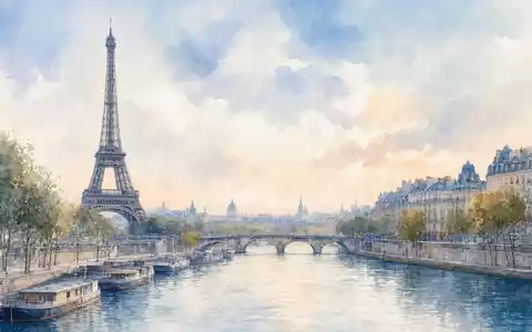 Aquarellmalerei der Pariser Skyline mit Eiffelturm repräsentiert AXA S.A. (FR0000120628) mit Sitz in Paris - Foto: THN