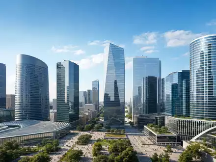 Architektur-Render der La-Défense-Skyline zeigt Bürotürme im Umfeld von AXA S.A. (FR0000120628) in Paris - Foto: THN