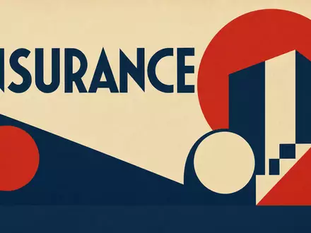 Bauhaus-Poster mit geometrischen Formen und Schriftzug INSURANCE symbolisiert Branche von AXA S.A. (FR0000120628) - Foto: THN
