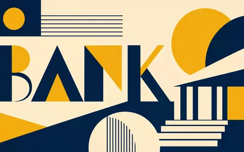Banco Santander (ISIN ES0113900J37): geometrisches Bauhaus-Poster mit dem Sektor-Schriftzug BANK in kräftigen Formen - Foto: THN