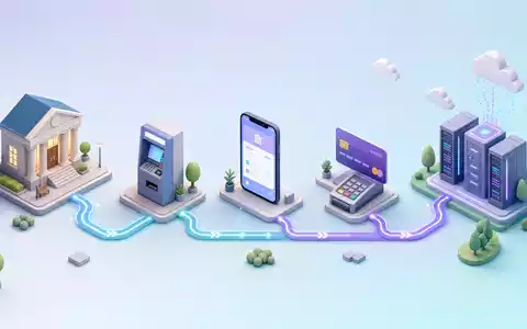 Banco Santander (ISIN ES0113900J37): isometrische 3D-Illustration der Wertschöpfungskette von Filiale bis Rechenzentrum - Foto: THN