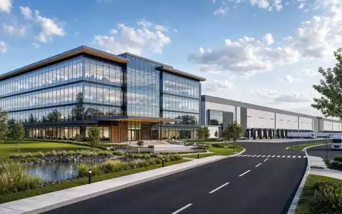 Architektur-Rendering einer modernen Firmenzentrale visualisiert LKQ Corporation, ISIN US5018892084, führenden Automobilzulieferer für Ersatzteile - Foto: THN