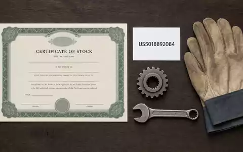 Flatlay mit Aktienzertifikat und ISIN-Karte repräsentiert LKQ Corporation, ISIN US5018892084, aus dem Sektor Automobilzulieferer weltweit - Foto: THN