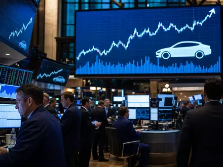 Börsen-Editorial mit Handelsraum und Charts symbolisiert LKQ Corporation, ISIN US5018892084, gehandelt als Automobilzulieferer-Aktie weltweit - Foto: THN