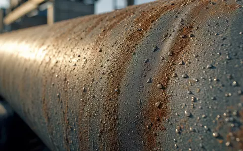 Loews Corporation US5404241031 fokussiert eine Makroaufnahme einer verwitterten Stahl-Pipelineoberfläche mit feinen Kondenstropfen und Patina - Foto: THN