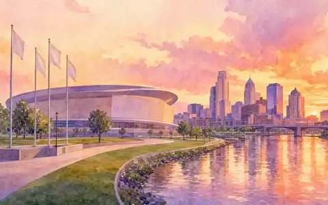 Live Nation Entertainment (ISIN US5380341090) betreibt Arenen in US-Städten, hier als stimmungsvolles Aquarellbild einer Skyline - Foto: THN