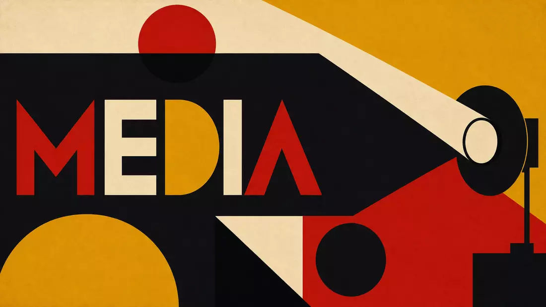 Bauhaus-Poster mit geometrischen Formen und dem Wort MEDIA