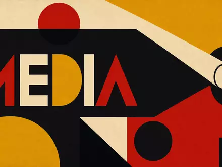Live Nation Entertainment (ISIN US5380341090) zählt zur Medienbranche, symbolisiert durch ein geometrisches Bauhaus-Poster mit Scheinwerfer - Foto: THN