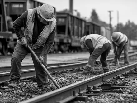CSX Corp. Gleisarbeiter reparieren Schienen im Güterbahnhof, dokumentarische SW-Reportage Schienenverkehr ISIN US1264081035 - Foto: THN