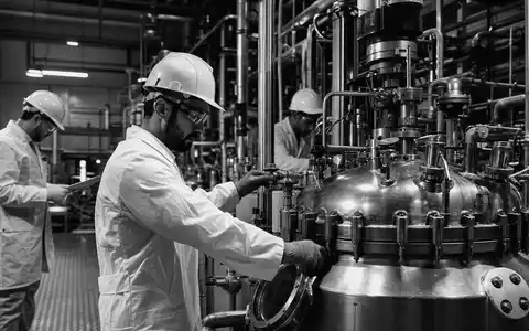 Covestro AG Techniker DE0006062144 überwachen schwarz-weiß Reaktorausrüstung in dokumentarischer industrieller Reportage-Fotografie im Labor - Foto: THN