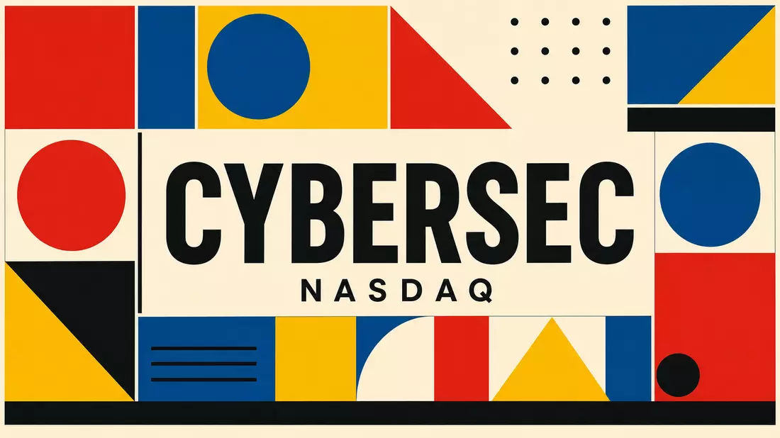 Bauhaus-Poster mit geometrischen Formen und CYBERSEC NASDAQ in Primärfarben