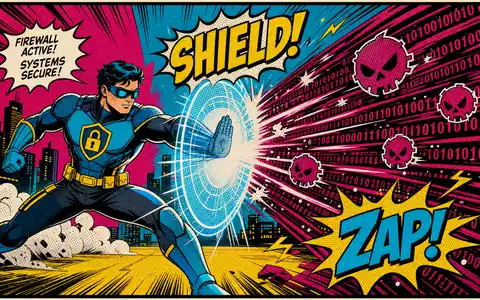 CrowdStrike Holdings Cybersicherheit US22788C1053 als buntes Pop-Art-Comic mit digitalem Verteidiger gegen digitale Bedrohungsströme - Foto: THN