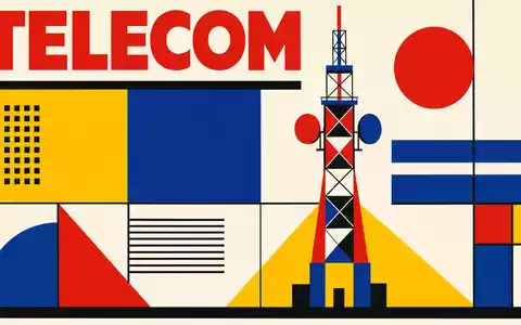 Crown Castle Inc. Sektor US22822V1017 als Bauhaus-Poster mit geometrischem Turm und TELECOM-Schriftzug in Primärfarben - Foto: THN