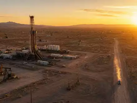 Coterra Energy Bohrstelle im Permian Basin bei Sonnenuntergang aus der Luft – Öl-Exploration US22052L1044 - Foto: THN