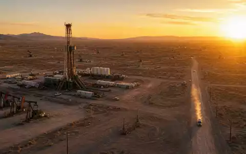 Coterra Energy Bohrstelle im Permian Basin bei Sonnenuntergang aus der Luft – Öl-Exploration US22052L1044 - Foto: THN