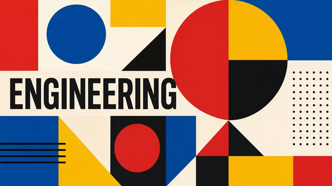 Geometrisches Bauhaus-Poster mit Formen und Text ENGINEERING in Primärfarben