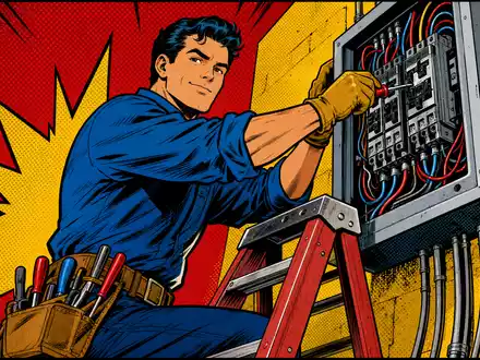 Pop-Art-Comic-Szene stellt farbenfrohen Techniker dar, inspiriert von Spie SA, ISIN FR0012757854, Anbieter multitechnischer Ingenieurdienstleistungen - Foto: THN