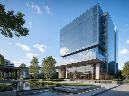 Architektur-Render eines modernen Glasbürogebäudes repräsentiert den Unternehmenssitz von Nexans S.A. FR0000044448 in der Elektroausrüstungsbranche - Foto: THN