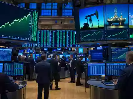 Börsen-Editorialfoto eines Trading-Floors mit Energiecharts symbolisiert die Kapitalmarktnotierung von Nexans S.A. FR0000044448 an der Börse - Foto: THN