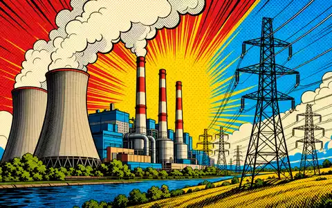 Pop-Art-Comic mit Kraftwerk und Strommasten stellt farbenfroh die Elektrifizierungswelt von Nexans S.A. FR0000044448 dar - Foto: THN