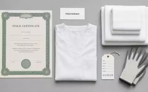 Elis SA FR0010585832 als Flatlay mit Aktienzertifikat, ISIN-Karte, Berufsbekleidung und Handtüchern arrangiert - Foto: THN