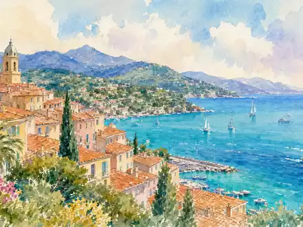 Aquarellmalerei der Küstenstadt Nizza symbolisiert Virbac S.A., Kennung FR0000031577, Hauptsitz der Veterinärpharma-Branche - Foto: THN