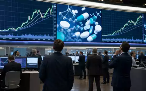 Börsen-Editorial-Szene im Trading-Saal illustriert den Aktienkurs von Virbac S.A., FR0000031577, mit passenden Pharma-Branchencharts - Foto: THN