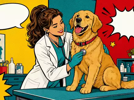 Pop-Art-Comicszene zeigt ein Tierarztlabor als bunte Hommage an Virbac S.A., FR0000031577, farbenfrohe Veterinärpharma-Illustration - Foto: THN