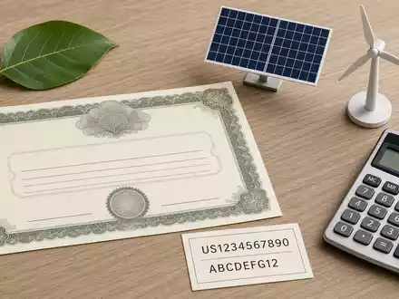 Flatlay-Arrangement mit Aktienzertifikat und ISIN-Karte symbolisiert ein Investment in Neoen S.A., ISIN FR0011675362, im Energiesektor - Foto: THN