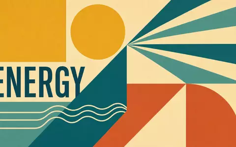 Bauhaus-Poster mit geometrischen Formen und Schriftzug ENERGY symbolisiert Erneuerbare Energien bei Neoen S.A., ISIN FR0011675362 - Foto: THN