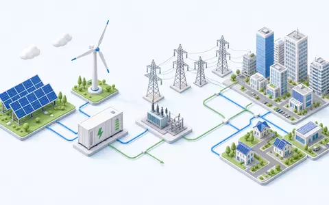 Isometrische 3D-Grafik zeigt Wertschöpfungskette erneuerbarer Energie, passend zu Neoen S.A., ISIN FR0011675362 - Foto: THN