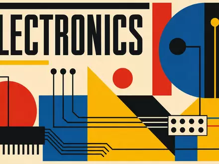 Geometrisches Bauhaus-Poster mit Sektor-Kürzel ELECTRONICS steht sinnbildlich für TE Connectivity Ltd. (CH0102993182) und dessen Elektronik-Branche - Foto: THN