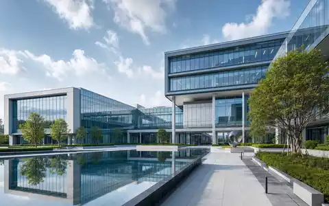 Teledyne Technologies (US8793601050) präsentiert als Architektur-Render eines modernen Glas-Forschungsgebäudes mit ruhigem Wasserbecken und Grünflächen - Foto: THN