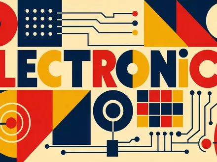 Teledyne Technologies (US8793601050) als Bauhaus-Poster mit geometrischen Formen und dem Sektor-Schriftzug ELECTRONICS kräftig gestaltet - Foto: THN