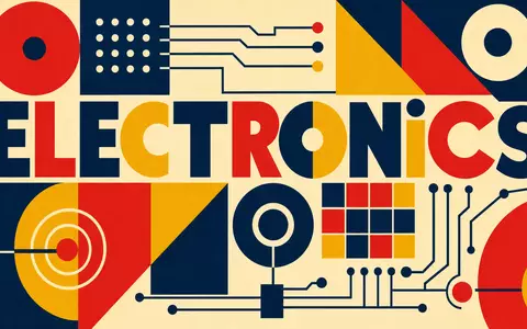 Teledyne Technologies (US8793601050) als Bauhaus-Poster mit geometrischen Formen und dem Sektor-Schriftzug ELECTRONICS kräftig gestaltet - Foto: THN
