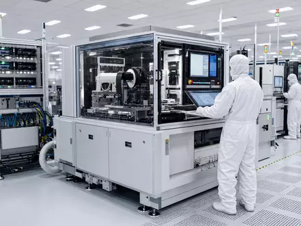 Fotorealistische Fabrikhalle mit Testsystemen zeigt Teradyne Inc. US8807701029 aus der Halbleiter-Testequipment-Branche eindrucksvoll - Foto: THN