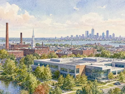 AquarellgemĂ€lde einer Massachusetts-Skyline reprĂ€sentiert den Firmensitz von Teradyne Inc. US8807701029 in New England kĂŒnstlerisch - Foto: THN