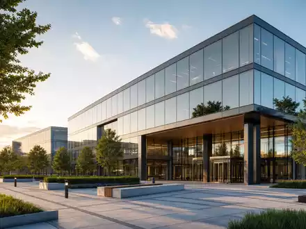Architektur-Render einer gläsernen Firmenzentrale visualisiert den Unternehmenssitz von Teradyne Inc. US8807701029 modern und elegant - Foto: THN