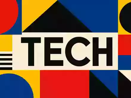 Geometrisches Bauhaus-Poster mit dem Wort TECH symbolisiert die Technologiebranche von Teradyne Inc. US8807701029 grafisch prägnant - Foto: THN