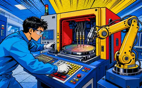 Pop-Art-Comicszene mit Testmaschine und Roboterarm vermittelt die Innovationskraft von Teradyne Inc. US8807701029 verspielt - Foto: THN