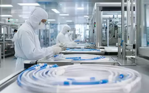 Teleflex Inc. (US8793691069) zeigt eine sterile Reinraum-Produktionslinie für medizinische Kathetersysteme und Schläuche fotorealistisch - Foto: THN