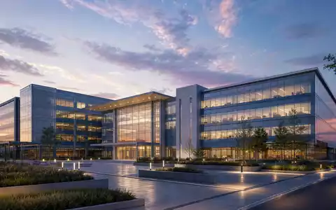 Teleflex Inc. (US8793691069) veranschaulicht durch ein Architektur-Render eines modernen Medizintechnik-Forschungscampus bei Dämmerung - Foto: THN
