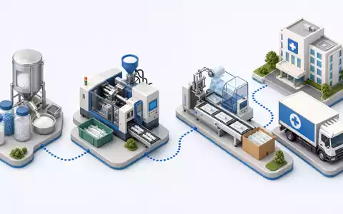Teleflex Inc. (US8793691069) dargestellt als isometrisches 3D-Diagramm der gesamten Wertschöpfungskette medizinischer Produkte weltweit - Foto: THN