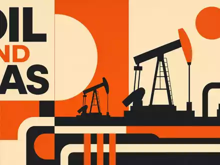 Occidental Petroleum US6745991058 gestaltet als Bauhaus-Poster mit geometrischen Formen, Farbflächen und Schriftzug OIL AND GAS - Foto: THN