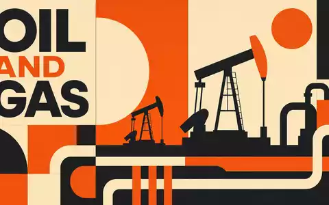 Occidental Petroleum US6745991058 gestaltet als Bauhaus-Poster mit geometrischen Formen, Farbflächen und Schriftzug OIL AND GAS - Foto: THN